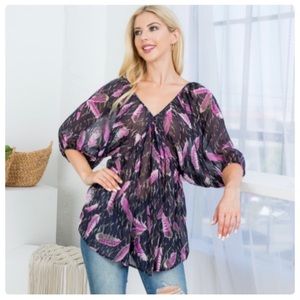 NEW Lovely J Navy Feathers Sheer Top